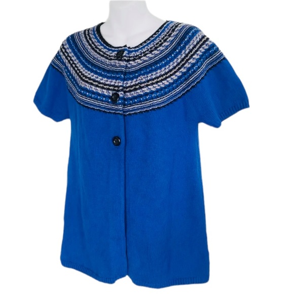 NEW Charter Club Cardigan Short Sleeve Blue Black Gray Nordic Sweater - Picture 3 of 4